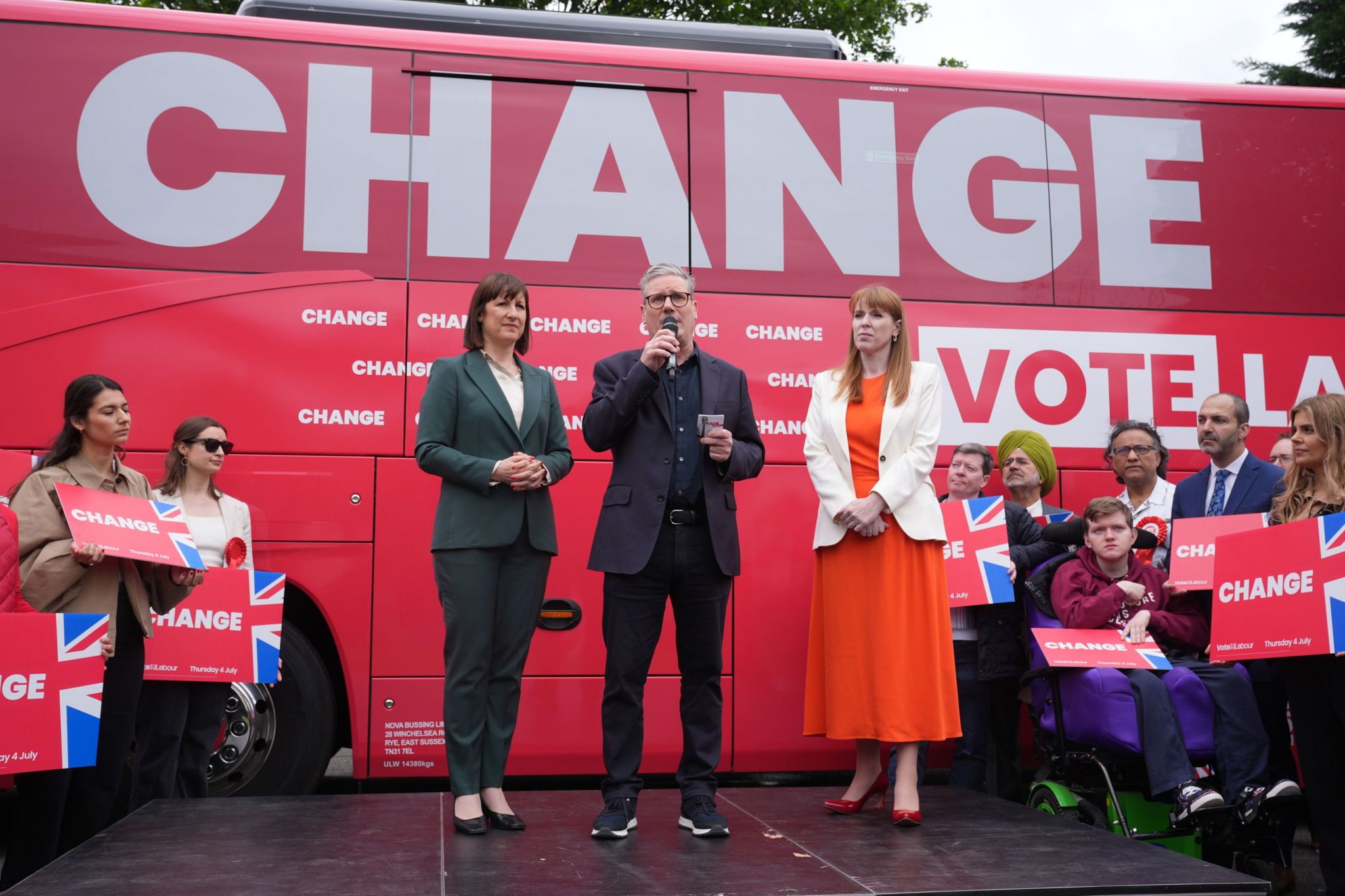 Sir Keir Starmer launched Labour's battle bus alongside shadow chancellor Rachel Reeves and deputy leader Angela Rayner