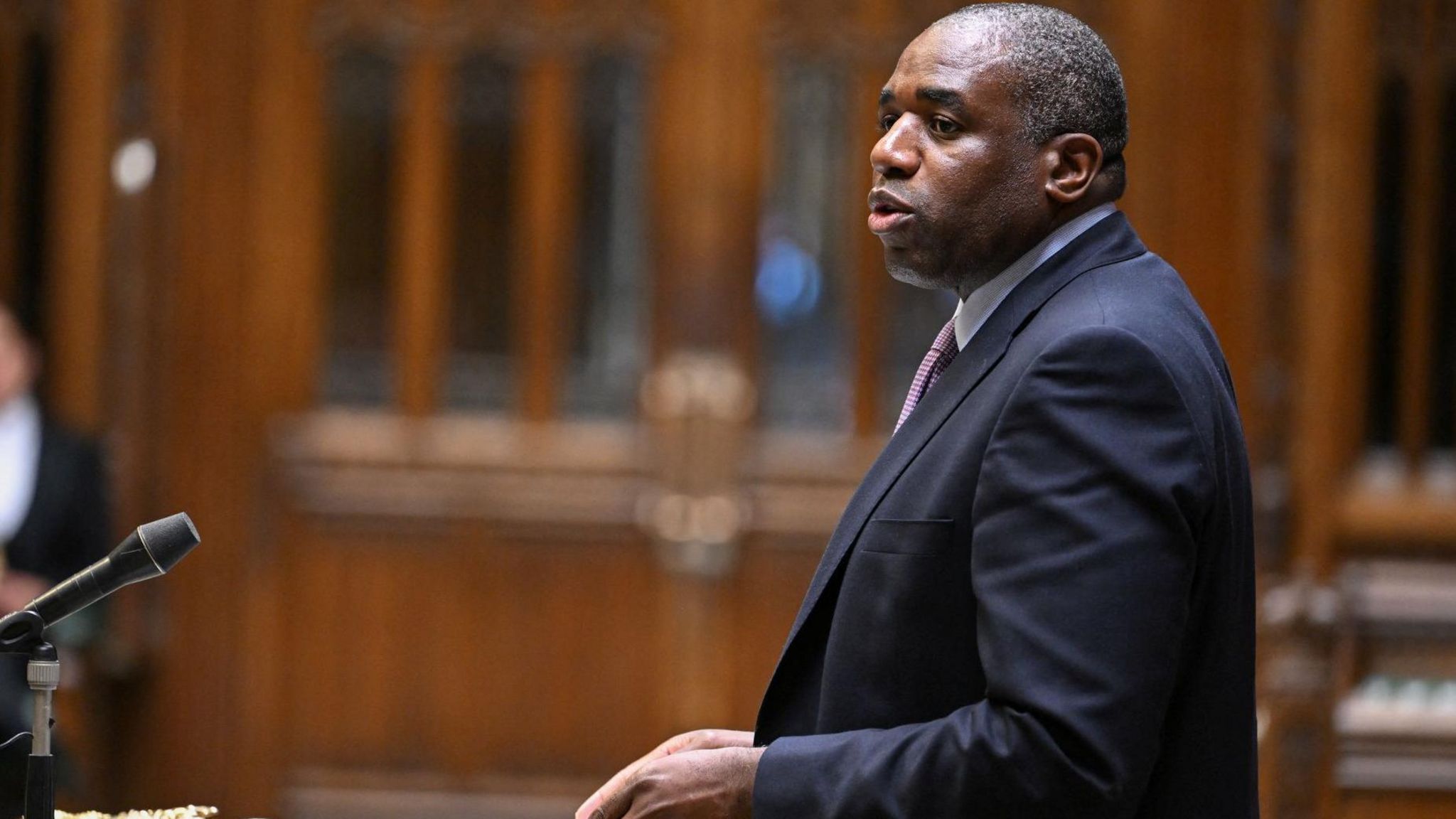 British Foreign Secretary David Lammy speaks during a session to present t