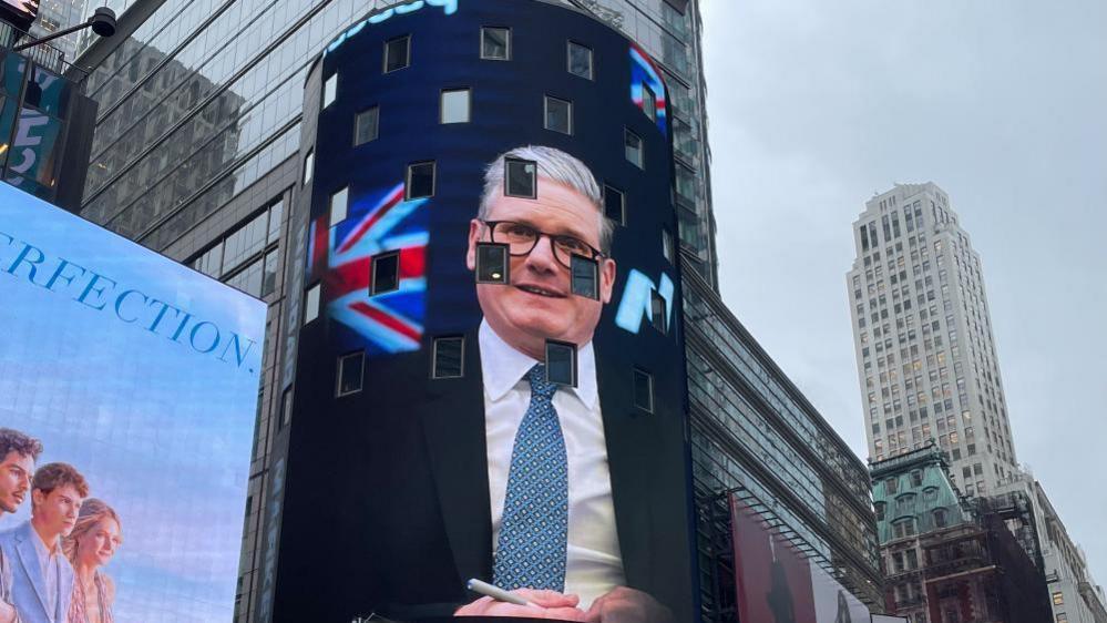 The Prime Minister's image is being projected onto the NASDAQ screen in Times Square, New York, ahead of his visit 