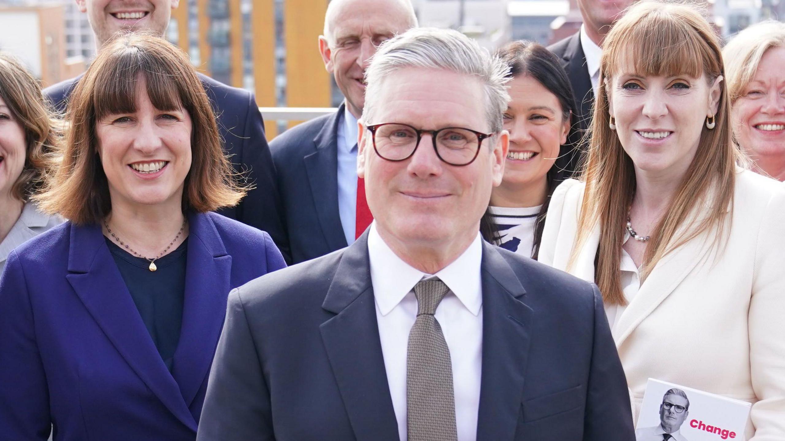 Labour Party leader Sir Keir Starmer with shadow chancellor Rachel Reeves (centre left) and deputy Labour leader Angela Rayner (centre right)