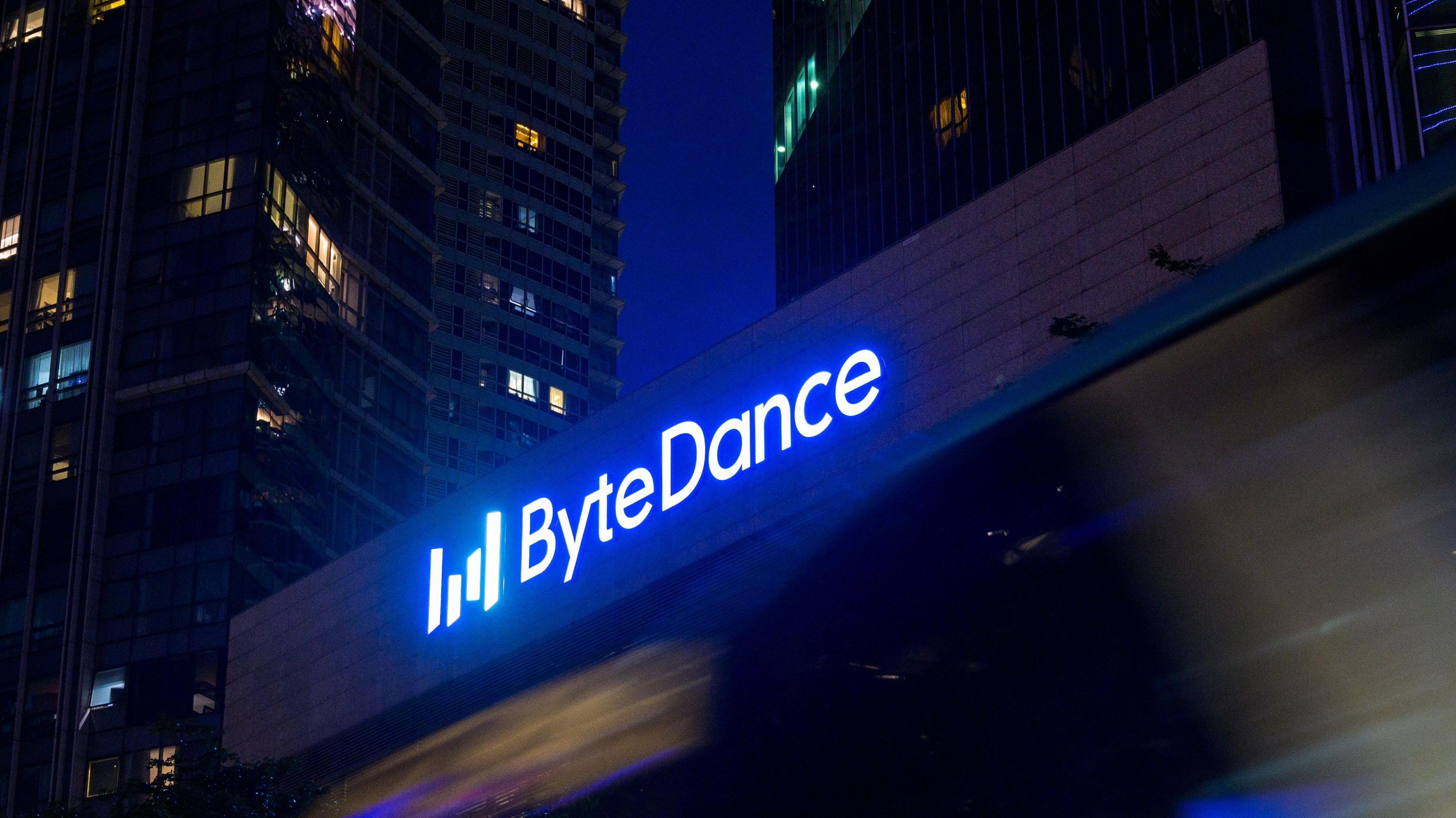 Logo of Chinese internet company Bytedance at its Singapore headquarters.