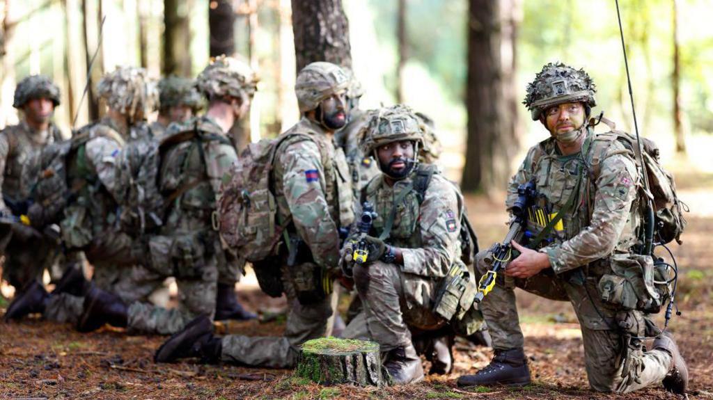 British soldiers take part in a training exercise in Farnham, Surrey 