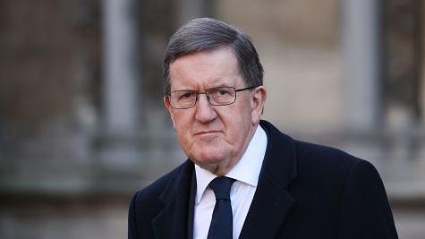 George Robertson arrives for a memorial service for former Commons speaker Betty Boothroyd at St Margaret's Church in January 2024 in London