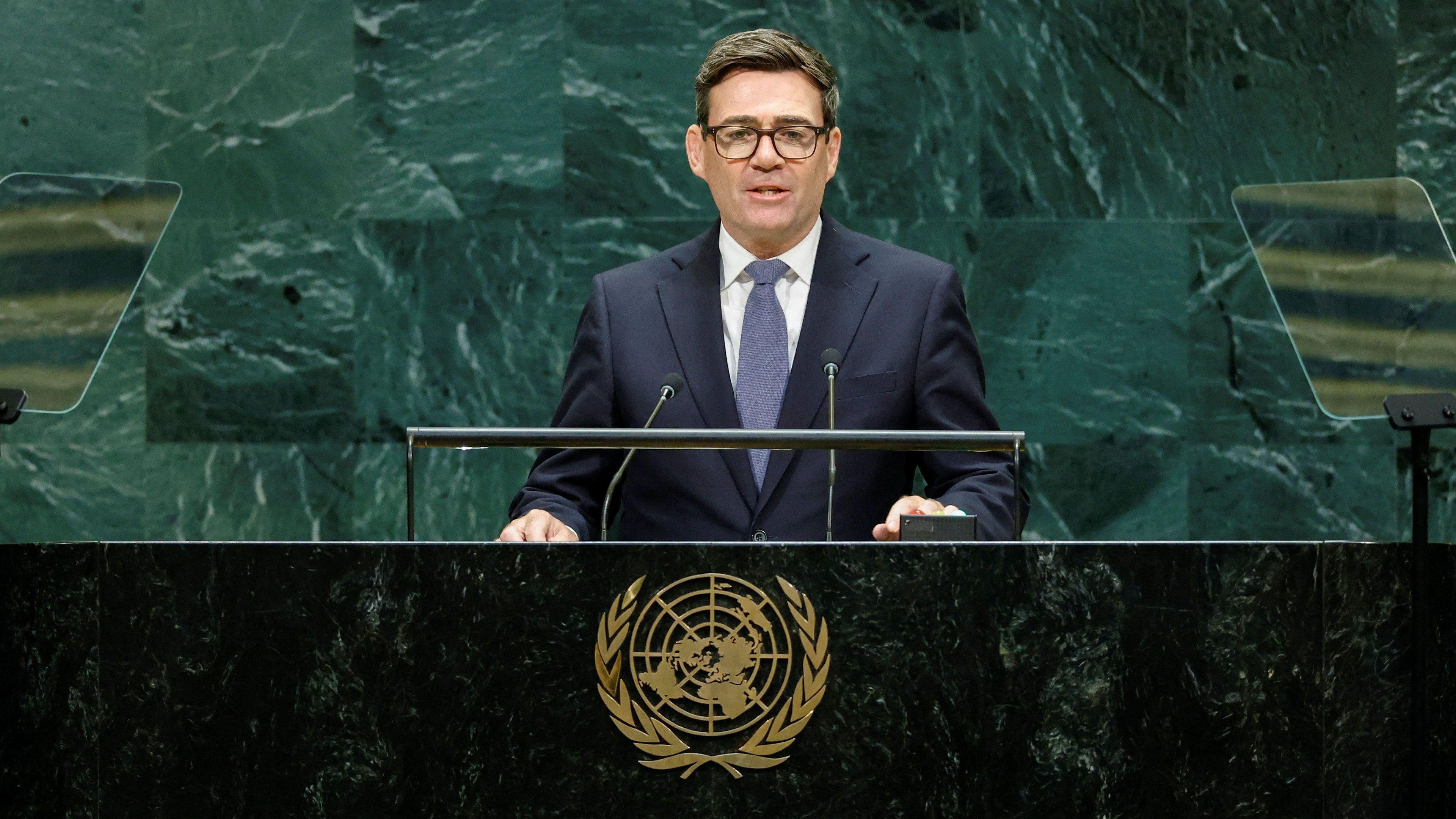 British Prime Minister Andy Burnham addresses the 81st United Nations General Assembly at UN headquarters in New York City, US, September 22, 2026.